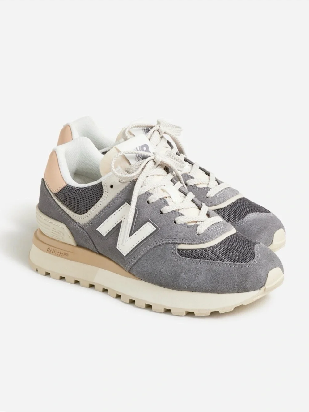 New Balance unisex Gray Suede & Mesh Sneaker with Cream Accents